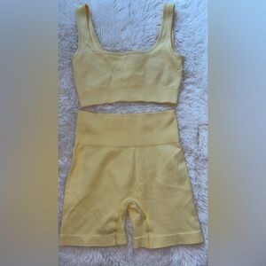 Viral OQQ Yellow Ribbed Two-Piece Set